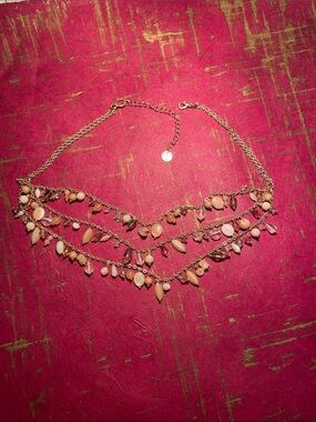 Gold-tone Champagne Pink Bead Layered Necklace - Women Jewelry